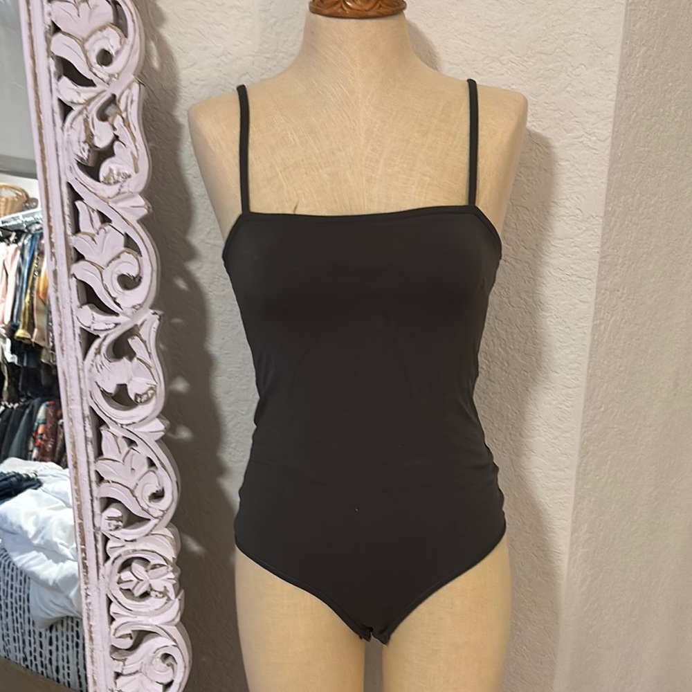 Black/Greyish Spaghetti Strap Bodysuit